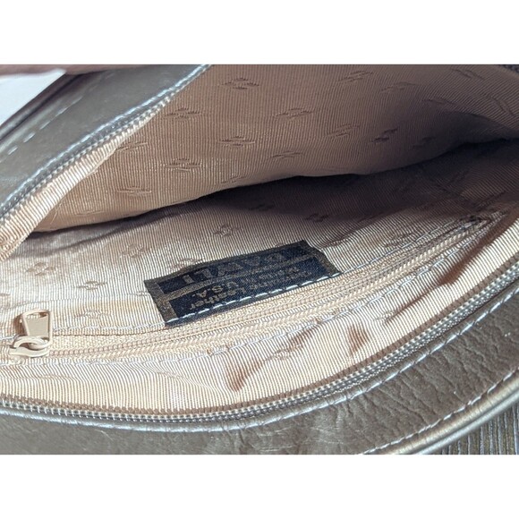 DAWLI Leather Crossbody Purse Handbag Metallic Gold Zip Closure Pockets USA Made - Picture 10 of 12